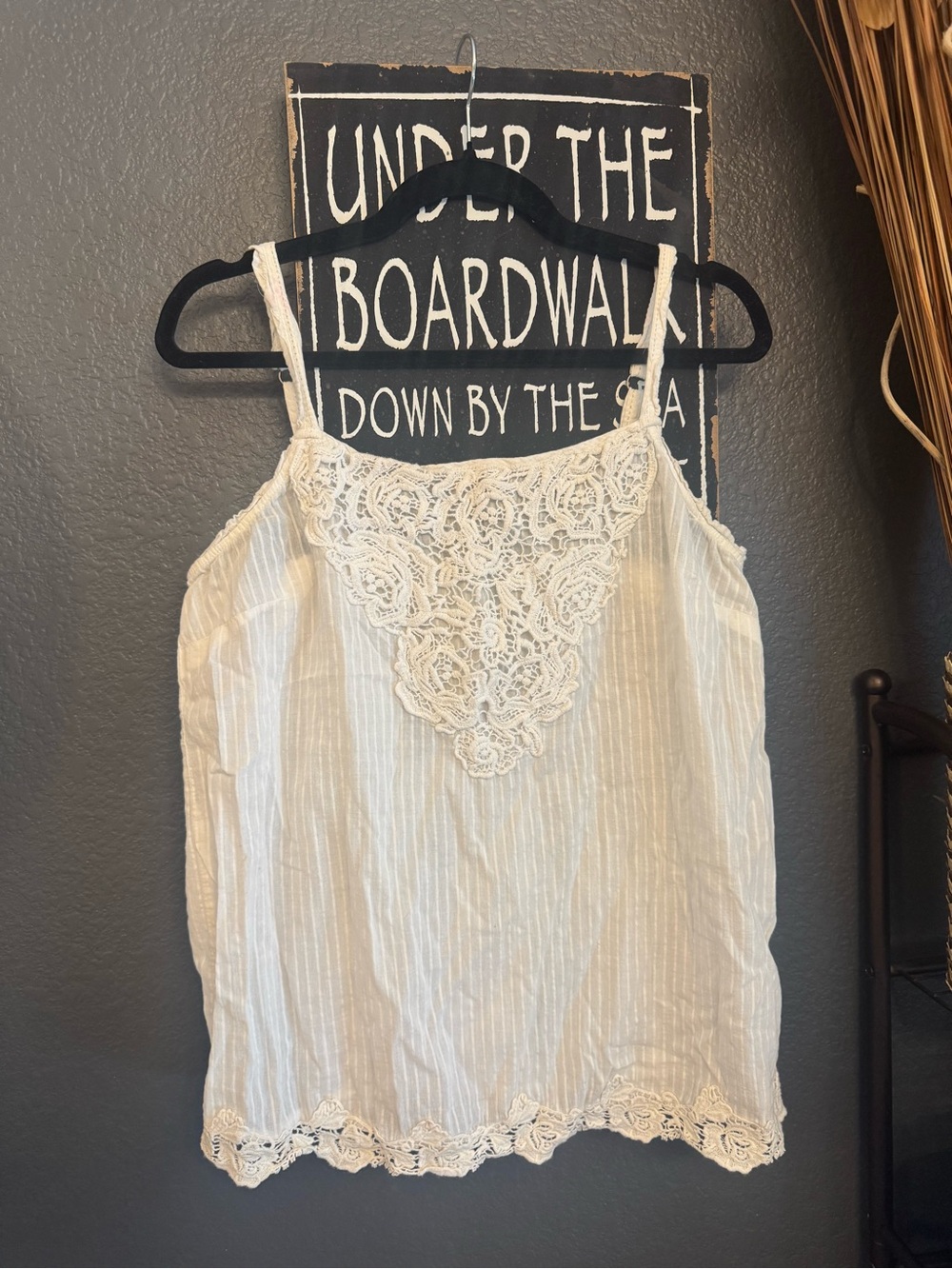 Maurices Cream Lace-Accent Striped Cami. Large!